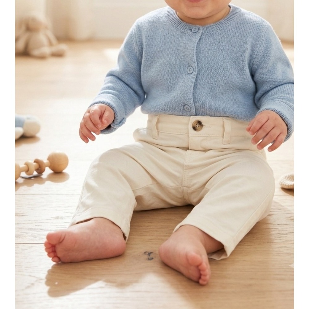 Ralph Lauren Baby Boys Cream White Chino Pants Size 6M Elastic Waist Trousers
